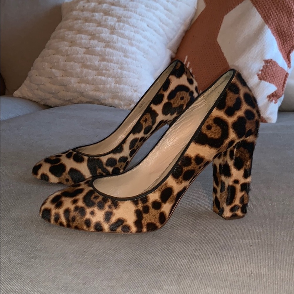 J.Crew Calf Hair Leopard Print Block Heels